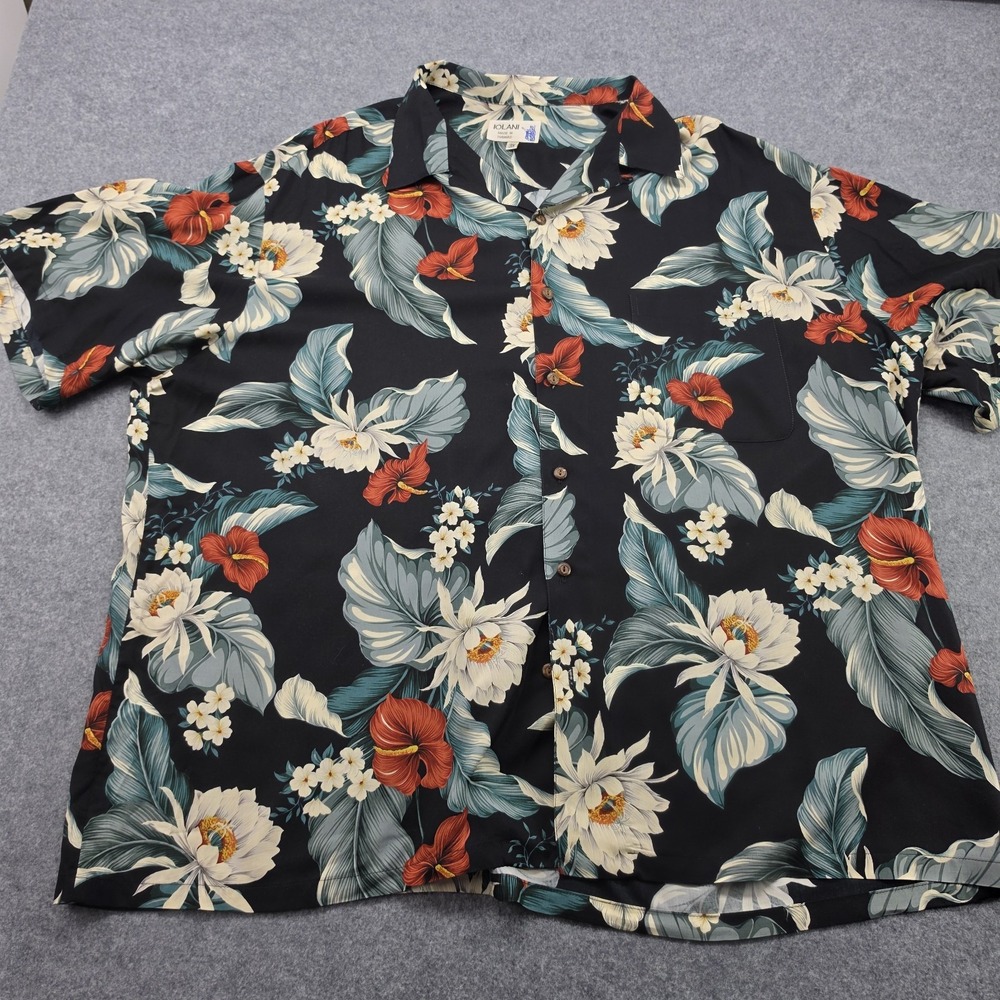 Iolani Mens 3XL Tropical Floral Short Sleeve Hawaiian Shirt Black Floral USA - Picture 3 of 14
